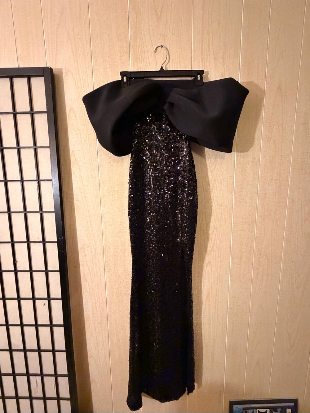 ASOS Black Sequin Strapless Gown with Oversized Bow - Picture 2 of 9
